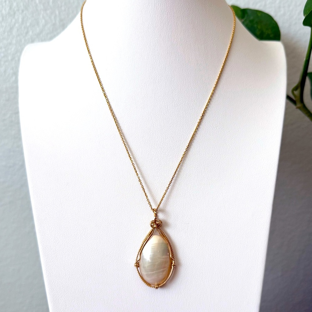White Mabe Pearl Pendant in 14k Gold Fill Wire Wrap for a Necklace Boho Coastal